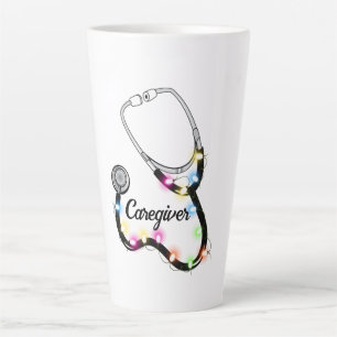 Taza De Café Latte Estetoscopio Con Luces De Navidad Feliz Navidad En