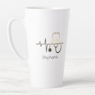 Taza De Café Latte Estetoscopio Latido Médico
