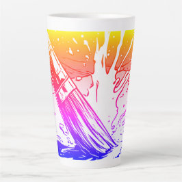 Taza De Café Latte Estilo de gráfico colorido de pinceladas de pintur