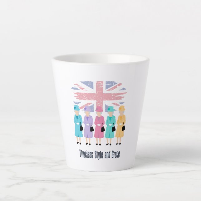 Taza De Café Latte Estilo y gracia sin tiempo- QEPD Reina Isabel II (Anverso)