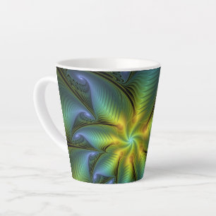 Taza De Café Latte Estrella abstracta, brillante arte azul verde dora