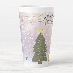 Taza De Café Latte Estrella amarilla de fecha arte navideño