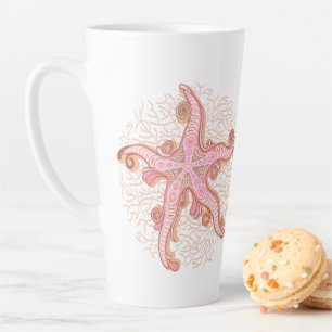 Taza De Café Latte Estrella de mar y coral rosa patrón pastel