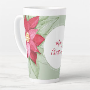 Taza De Café Latte Estrella de Navidad Poinsettia Acuarela Pintada a