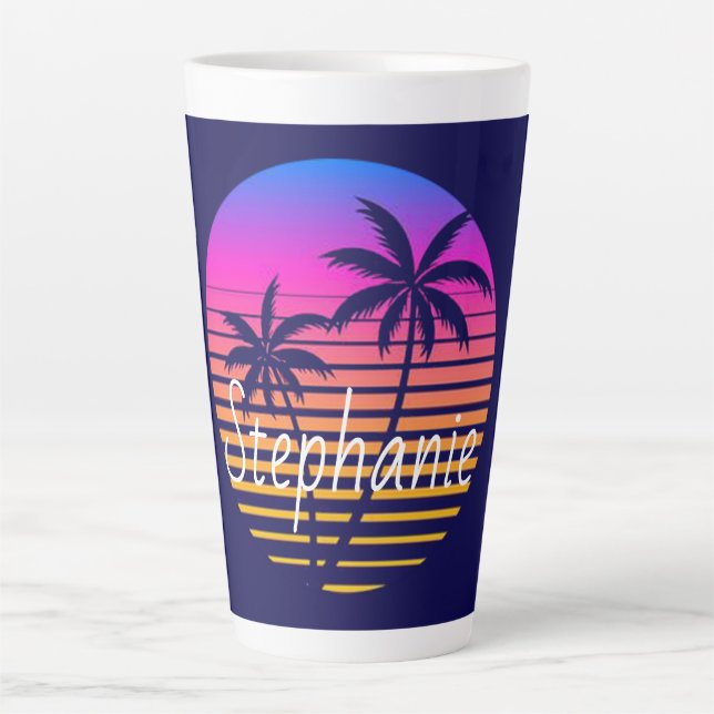 Taza De Café Latte Estrella de sol retro personalizada (Anverso)