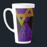Taza De Café Latte Estrella feliz de Hanukkah de David menorah de Sli<br><div class="desc">Estrella feliz de Hanukkah de David menorah Dreidel Celebración artística Velas Hebreo Judío Chanukah regalos decoraciones Judaísmo cultura religión prácticas religiosas tradiciones diseño geométrico simbólico profundidad de contraste simetría de orden</div>