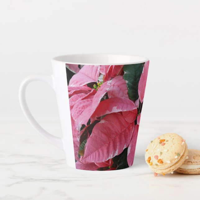 Taza De Café Latte Estrella plateada de mármol Poinsettias Flor de va (In situ)