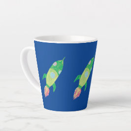Taza De Café Latte Estrella verde del cohete espacial infantil