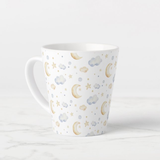 Taza De Café Latte Estrellas acuáticas de la luna y patrón de la nube (Ángulo izquierdo)