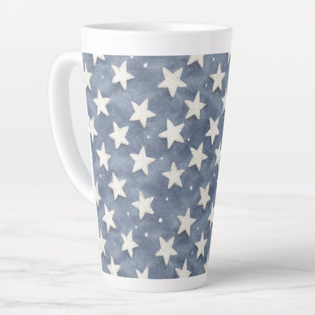 Taza De Café Latte Estrellas Blancas Azules (Ángulo izquierdo)