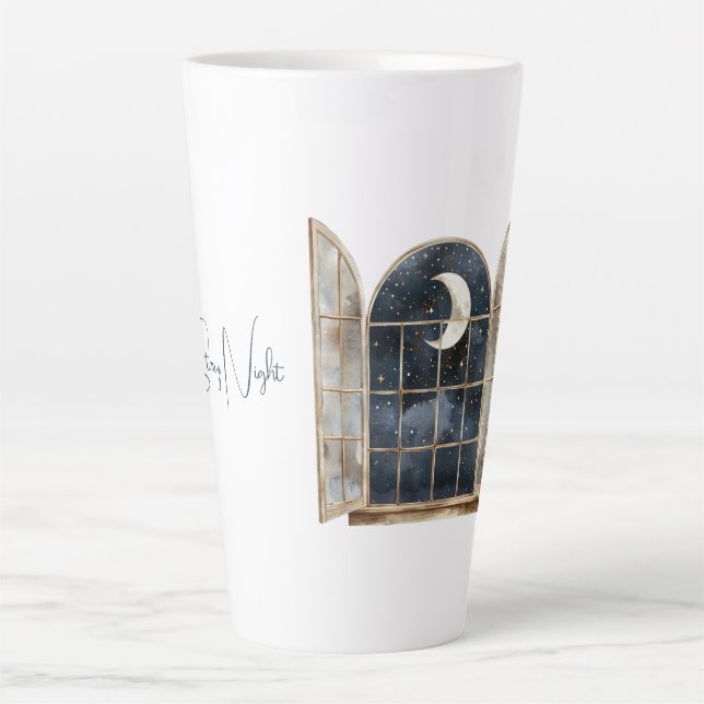 Taza De Café Latte Estrellas Doradas Azules Plateadas (Anverso)