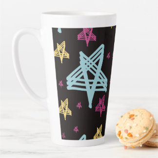 Taza De Café Latte Estrellas rocosas Azul rosado Negro