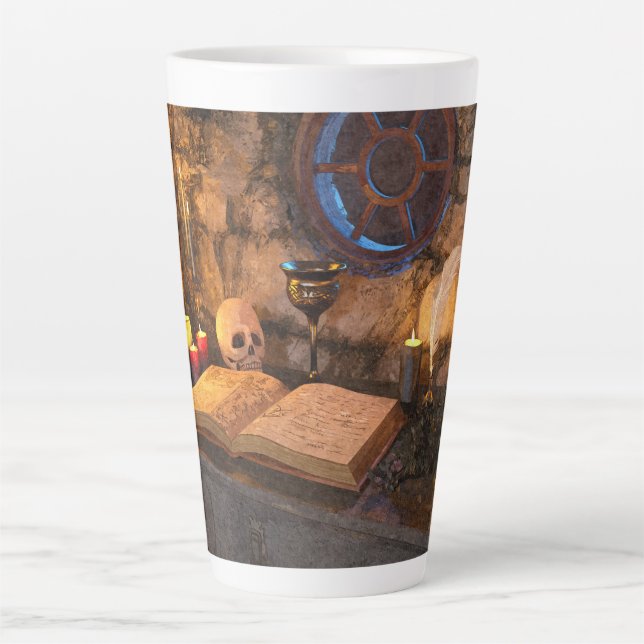 Taza De Café Latte Estudio de Brujo de Fantasía Medieval (Anverso)
