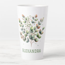 Taza De Café Latte Eucalipto verde claro botánico hojas personales