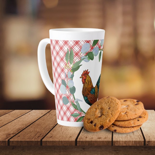 Taza De Café Latte Eucalyptus Wreath & Rooster Farmhouse (Subido por el creador)