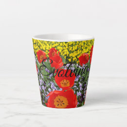 Taza De Café Latte Evolución de los tulipanes rojos Latte Mug