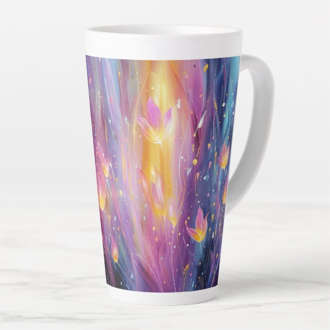 Taza De Café Latte Explosión floral luminosa abstracta (Ángulo derecho)