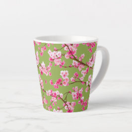 Taza De Café Latte Exquisitos cerezos florales en Chartreuse