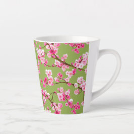 Taza De Café Latte Exquisitos cerezos florales en Chartreuse