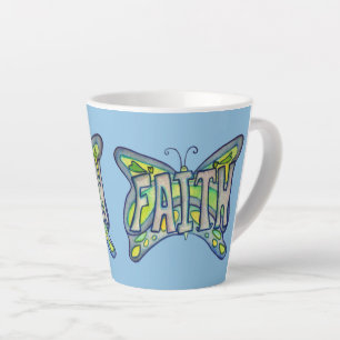 Taza De Café Latte Faith Word Art Blue Butterfly Wings Coffee Cup