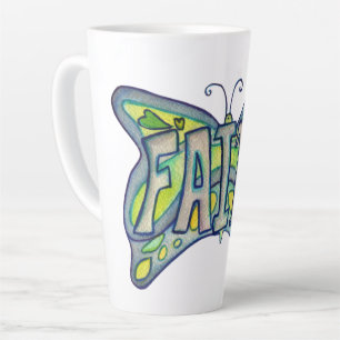 Taza De Café Latte Faith Word Art Blue Butterfly Wings Latte Mug Cup