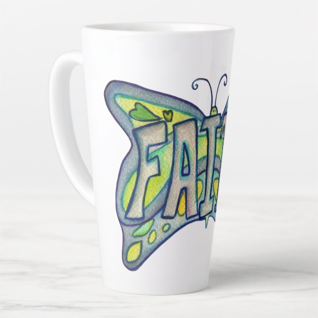Taza De Café Latte Faith Word Art Blue Butterfly Wings Latte Mug Cup (Ángulo izquierdo)