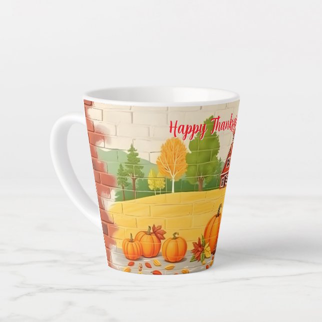Taza De Café Latte Fall Beautiful Trendy Happy Thankending (Ángulo izquierdo)