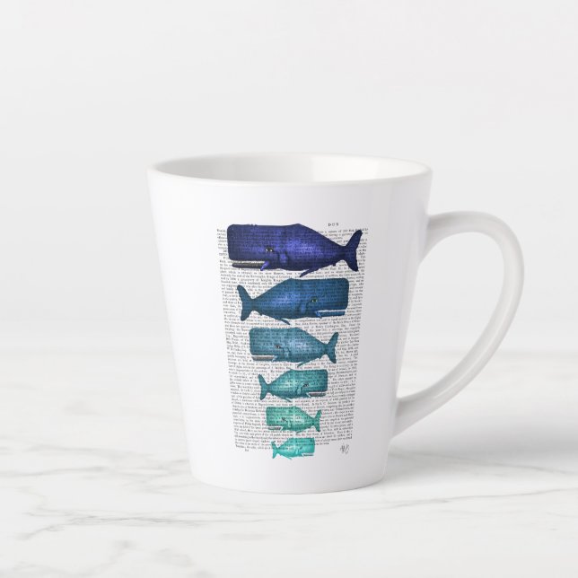 Taza De Café Latte Familia ballena azul (Derecha)