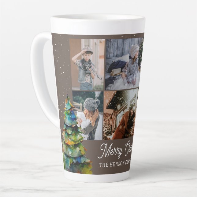 Taza De Café Latte Familia de acuarela de árbol de Navidad 6 Collage  (Ángulo izquierdo)