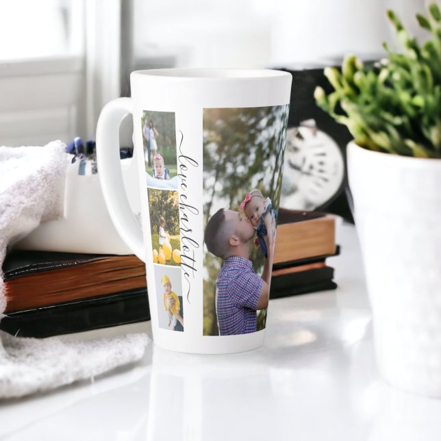 Taza De Café Latte Familia de Collage de fotos de texto y fotografía  (Personalized Photo and Text Photo Collage Family Latte Mug from Ricaso. Add own photos and text)