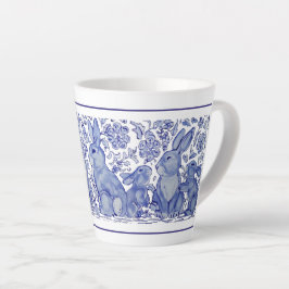 Taza De Café Latte Familia de conejo lindo Azul Delft Dedham Mug