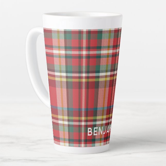 Taza De Café Latte Familia de feriados de Navidades Rústicos de Plaid (Ángulo izquierdo)