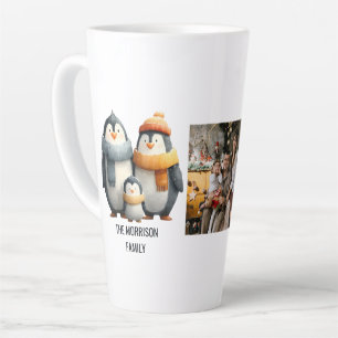 Taza De Café Latte Familia de Pingüinos Invernales Acogedora