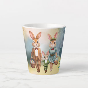 Taza De Café Latte Familia del conejo de Pascua cazando huevos - Acua