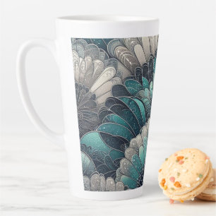 Taza De Café Latte Fans de Art Nouveau Blue and Silver