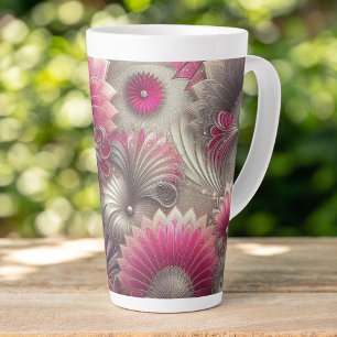 Taza De Café Latte Fans de rosa y plateado Art Nouveau