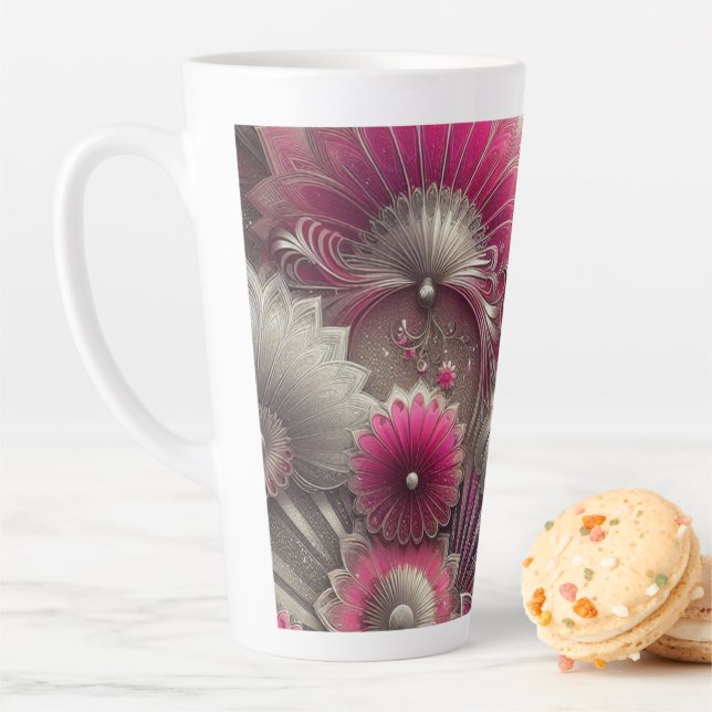 Taza De Café Latte Fans de rosa y plateado Art Nouveau (In situ)