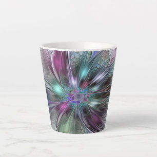 Taza De Café Latte Fantasía abstracta moderna y colorida de flor frac