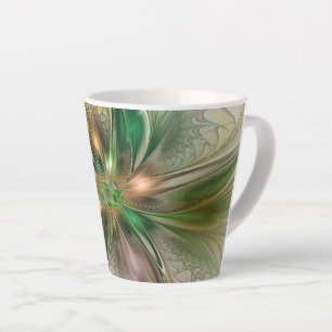 Taza De Café Latte Fantasía abstracta moderna y colorida Flor fractal