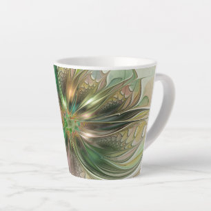 Taza De Café Latte Fantasía abstracta moderna y colorida Flor fractal