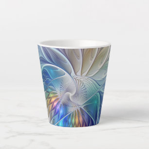 Taza De Café Latte Fantasía floral, flor fractal abstracta colorida