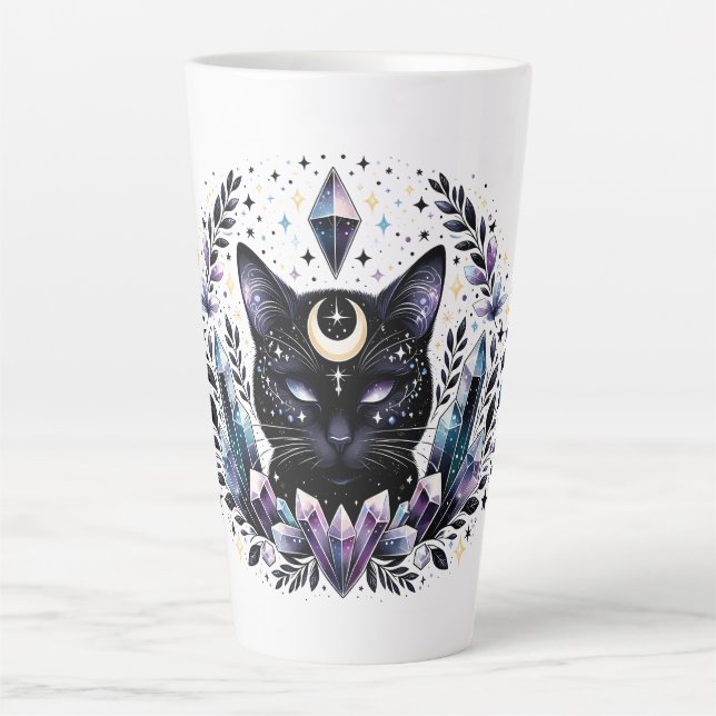 Taza De Café Latte Fantasía Gato sotétrico de cristal negro (Anverso)