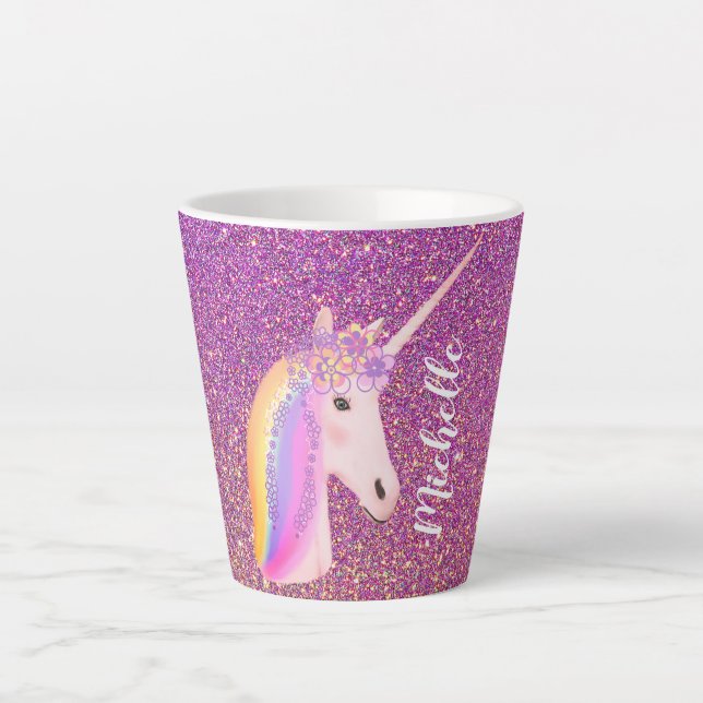 Taza De Café Latte Fantasía mágica del Purpurina arcoiris unicornio (Anverso)