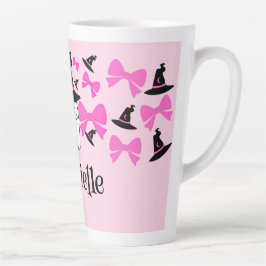 Taza De Café Latte Fantasma de coqueta rosa con arco de halloween