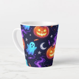 Taza De Café Latte Fantasma de Halloween de neón brillante y Jack O L