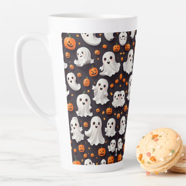 Taza De Café Latte Fantasma Halloween y calabaza latte Mug (In situ)