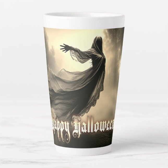 Taza De Café Latte Fantasma negra en Hellscape - Halloween (Anverso)