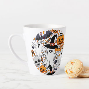 Taza De Café Latte Fantasmas fantasmagóricos y adorables monstruos ad