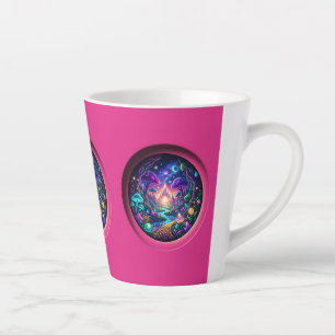 Taza De Café Latte Fantástico paisaje de portal de neón psicodélico e