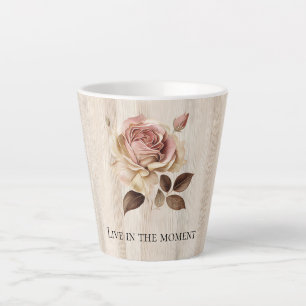 Taza De Café Latte Faux Rusam Cream Pink Rose Wood